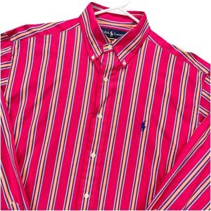 Vintage Ralph Lauren shirt mens M pink striped long sleeve preppy Classic Fit